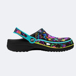 Hyper-Fluorescent psychedelic Butterfly Wreath Print Fleece-Lined Clogs