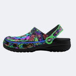 Hyper-Fluorescent psychedelic Butterfly Wreath Print Fleece-Lined Clogs