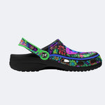 Hyper-Fluorescent psychedelic Butterfly Wreath Print Fleece-Lined Clogs