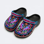 Hyper-Fluorescent psychedelic Butterfly Wreath Print Fleece-Lined Clogs