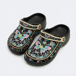 Iridescent Psychedelic Butterfly Wreath Print Fleece-Lined Clogs
