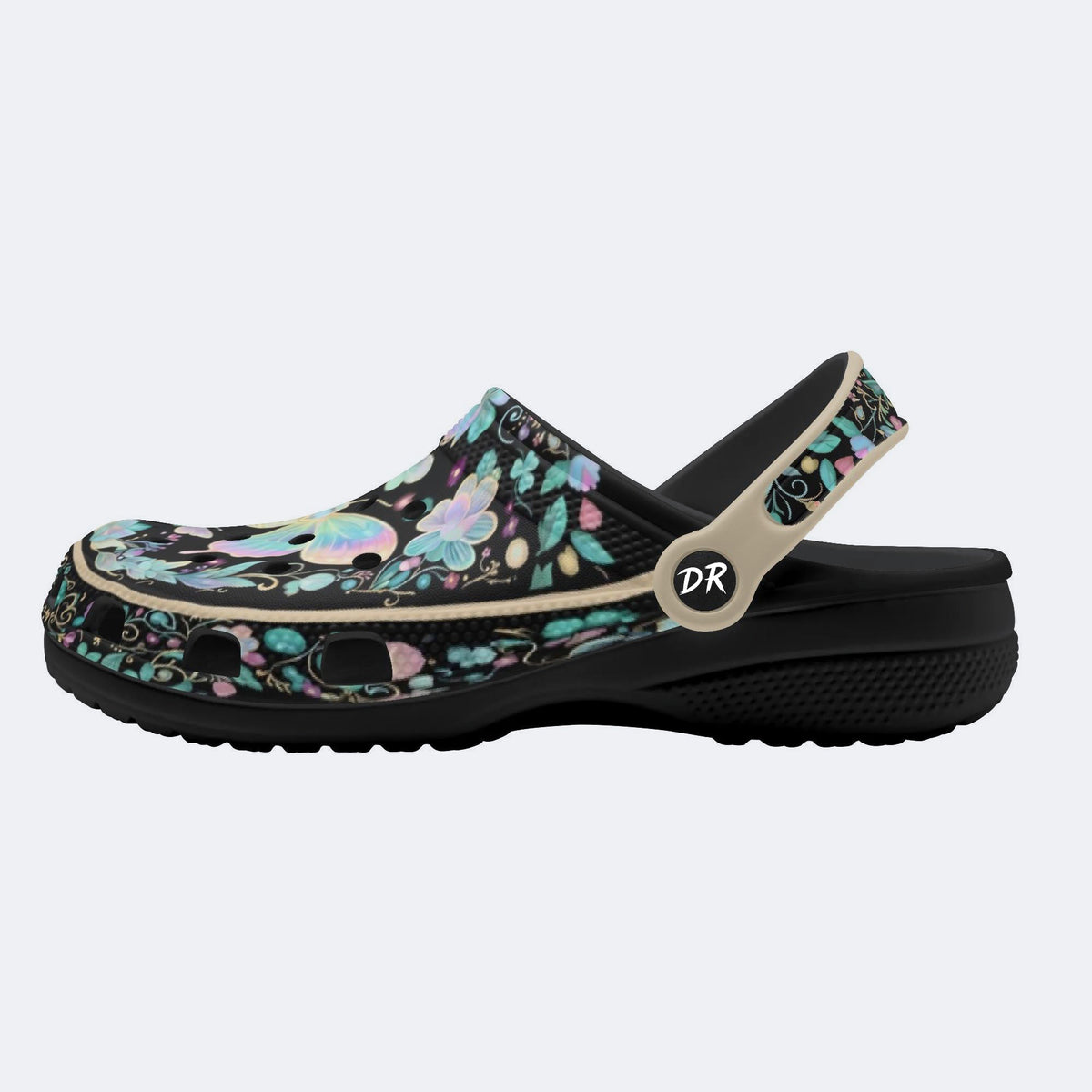 Iridescent Psychedelic Butterfly Wreath Print Fleece-Lined Clogs