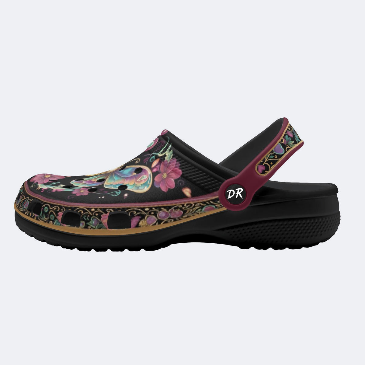 Romantic Psychedelic Butterfly Wreath Print Fleece-Lined Clogs