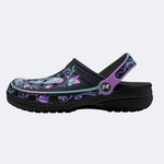 Night-lit Fluorescent Butterfly Vine Print Fleece-Lined Clogs