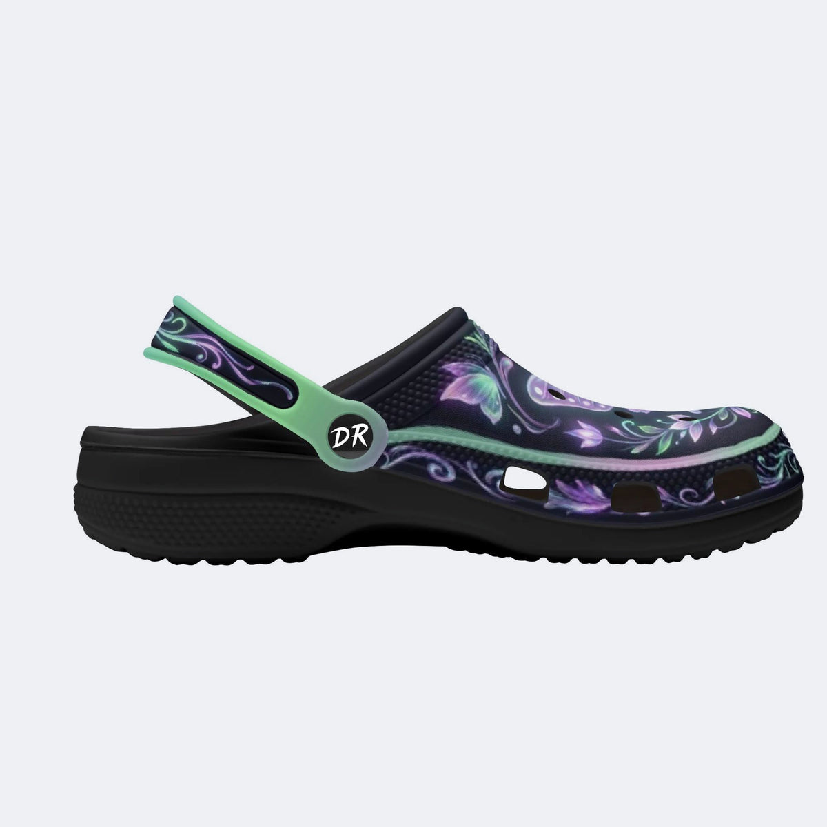 Night-lit Fluorescent Butterfly Vine Print Fleece-Lined Clogs