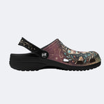 Fantasy Butterfly Flower Cluster Print Fleece-Lined Clogs