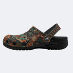 Retro Moth Mushroom Totem Print Fleece-Lined Clogs