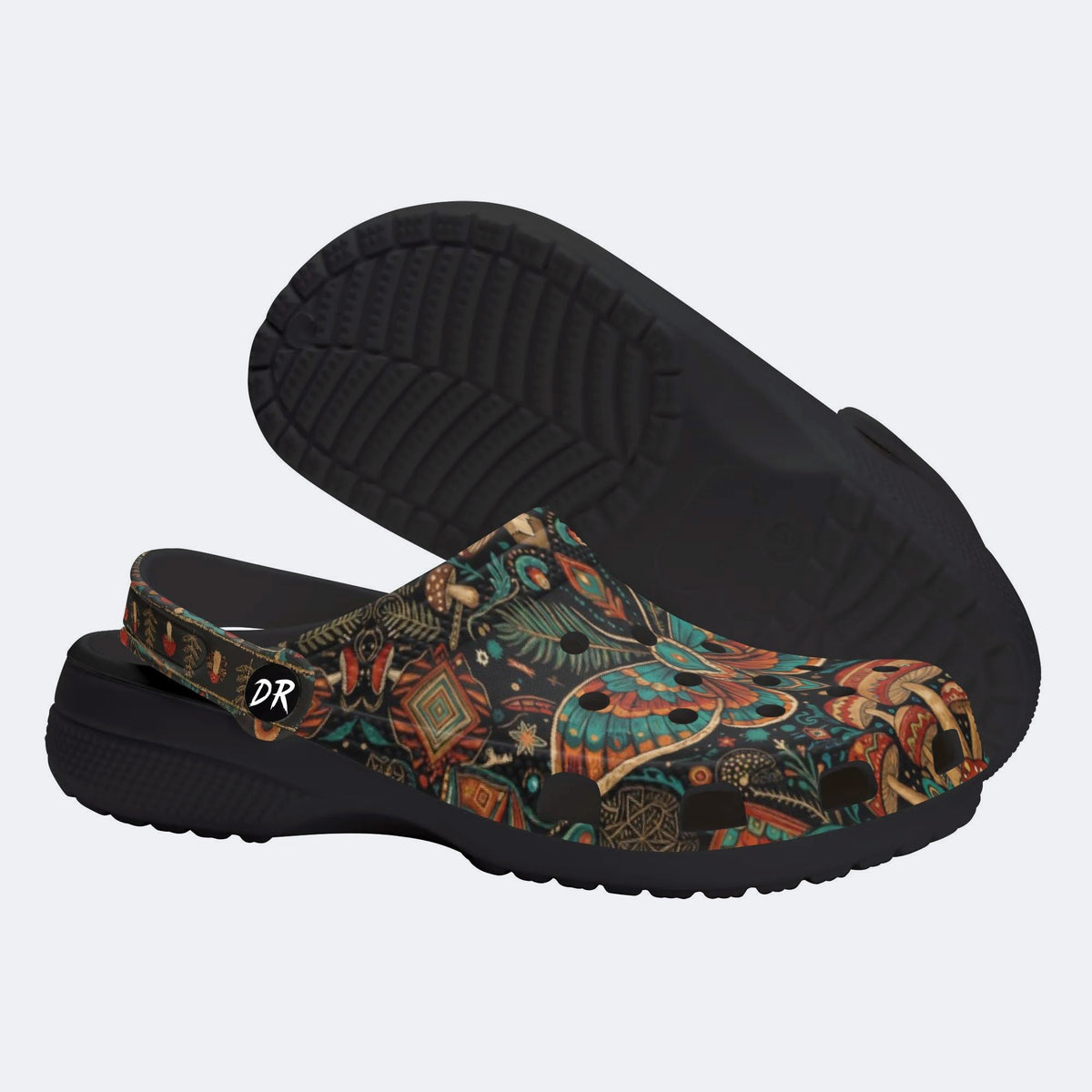 Retro Moth Mushroom Totem Print Fleece-Lined Clogs