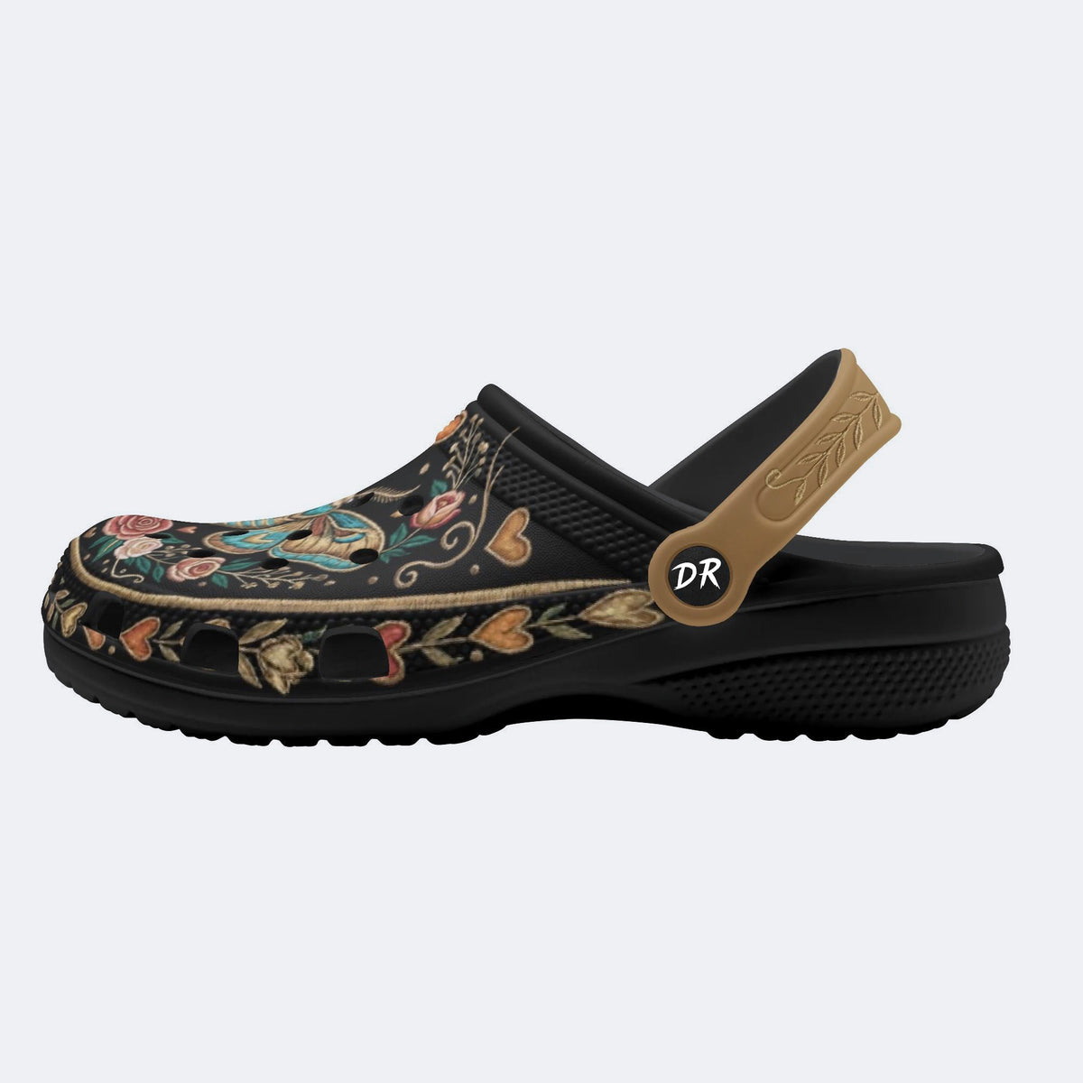 Vintage Moth Rose Print Fleece-Lined Clogs