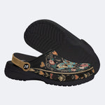 Vintage Moth Rose Print Fleece-Lined Clogs