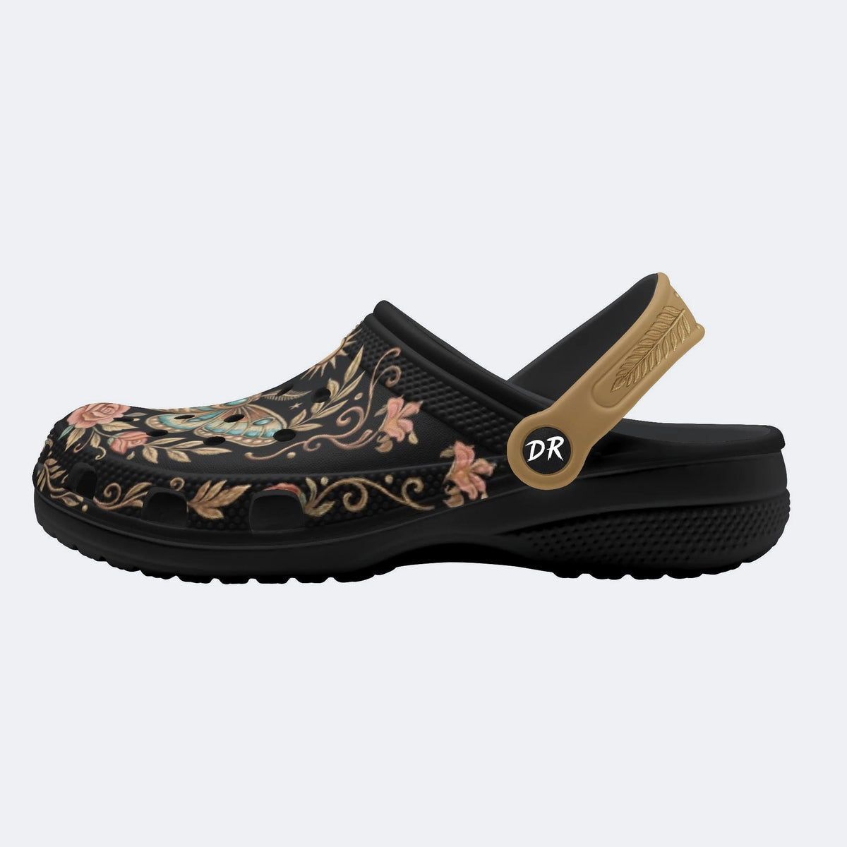 Vintage Moth Rose Print Fleece-Lined Clogs