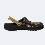 Vintage Moth Rose Print Fleece-Lined Clogs