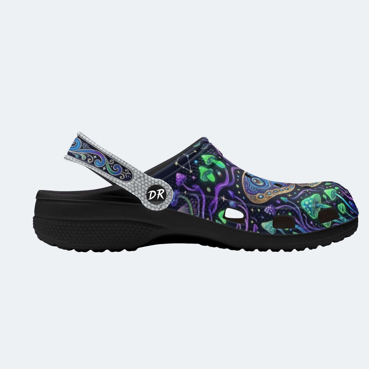 Psychedelic Mushroom Forest Moth Retro Print Clogs
