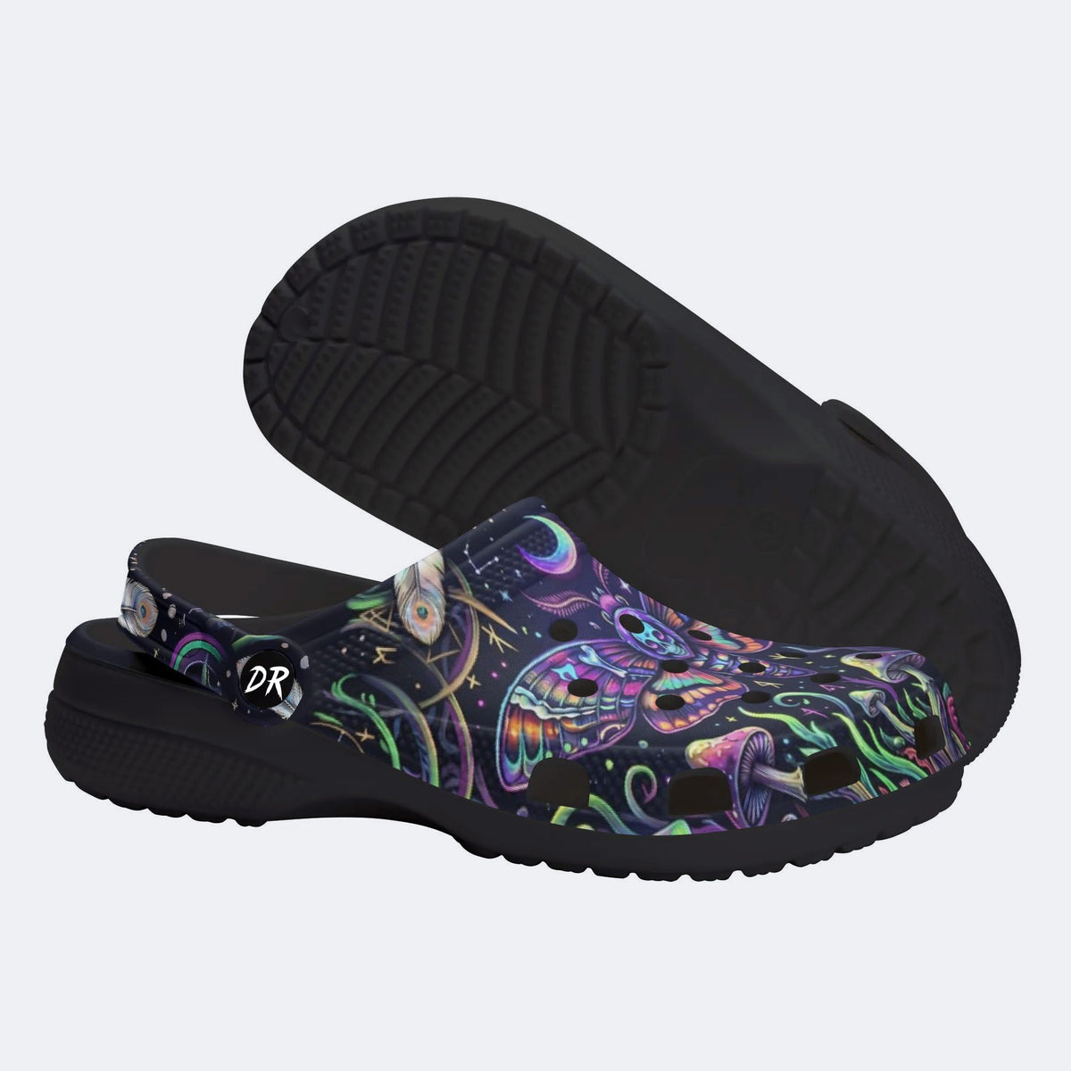 Mushroom Forest Death Moth Print Clogs