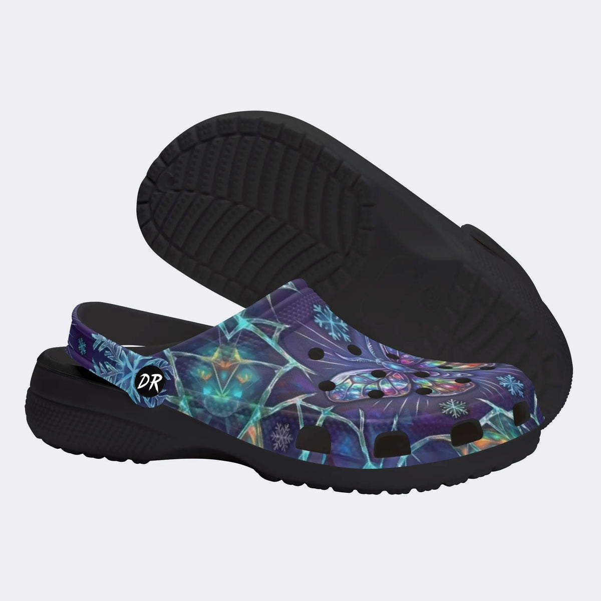 Ice Crystal Light Moth Print Clogs