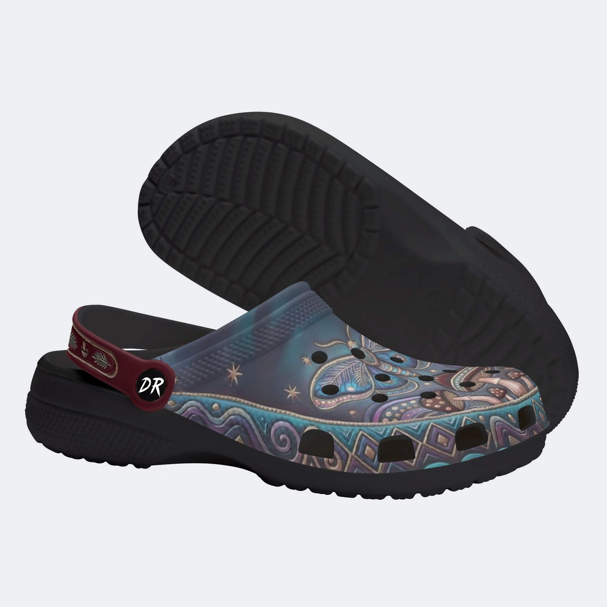 Vintage Mushroom Forest Moth Print Clogs