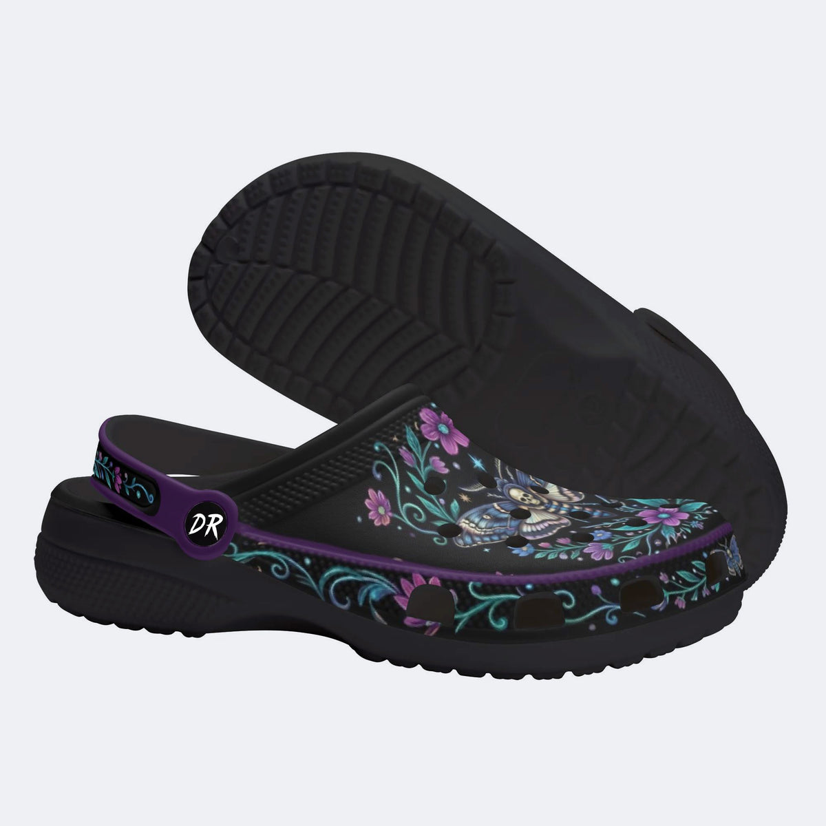 Death Moth Vintage Wreath Print Clogs