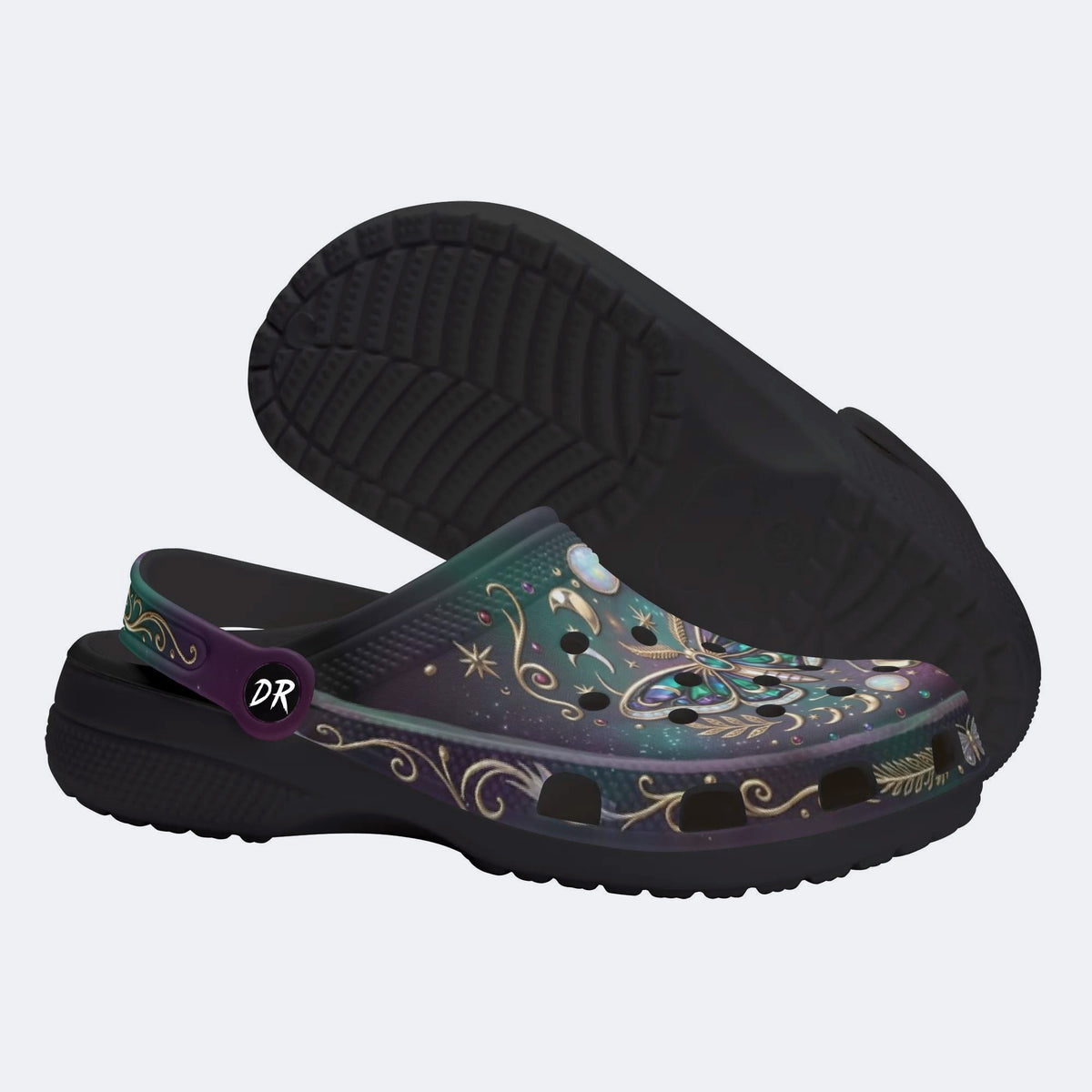Jewel Moth Vintage Wreath Print Clogs