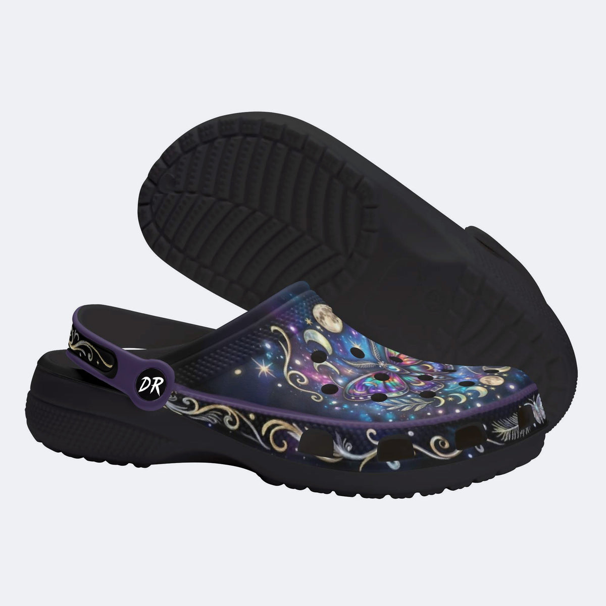 Jewel Moth Vintage Wreath Print Clogs