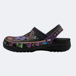 Psychedelic Moth Vintage Wreath Print Fleece-Lined Clogs