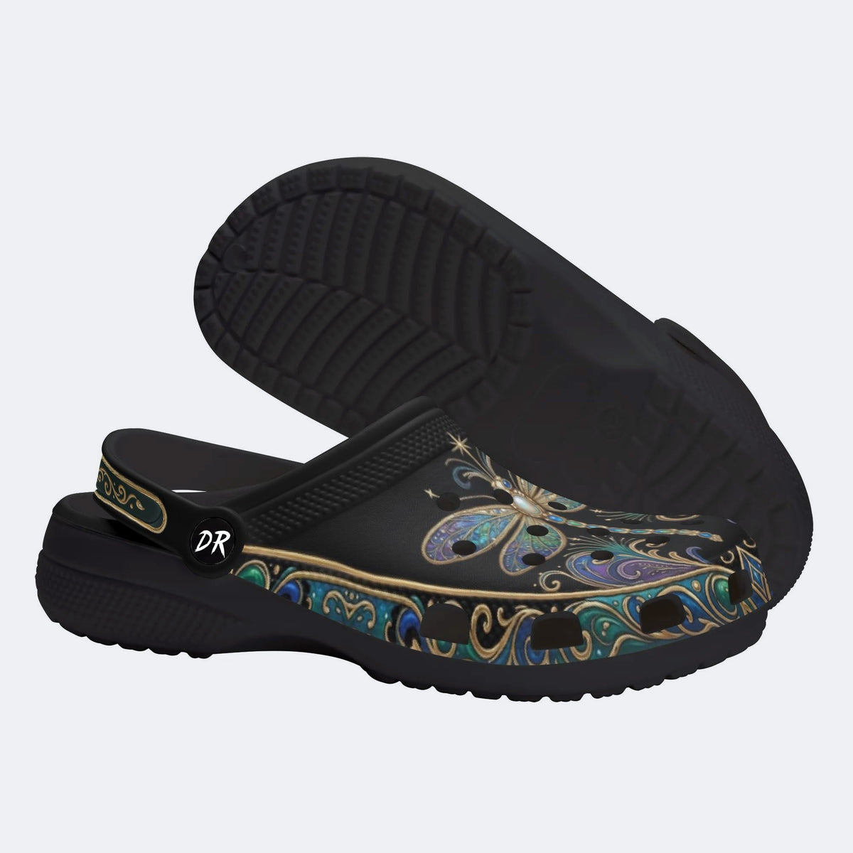 Vintage Dragonfly Print Clogs