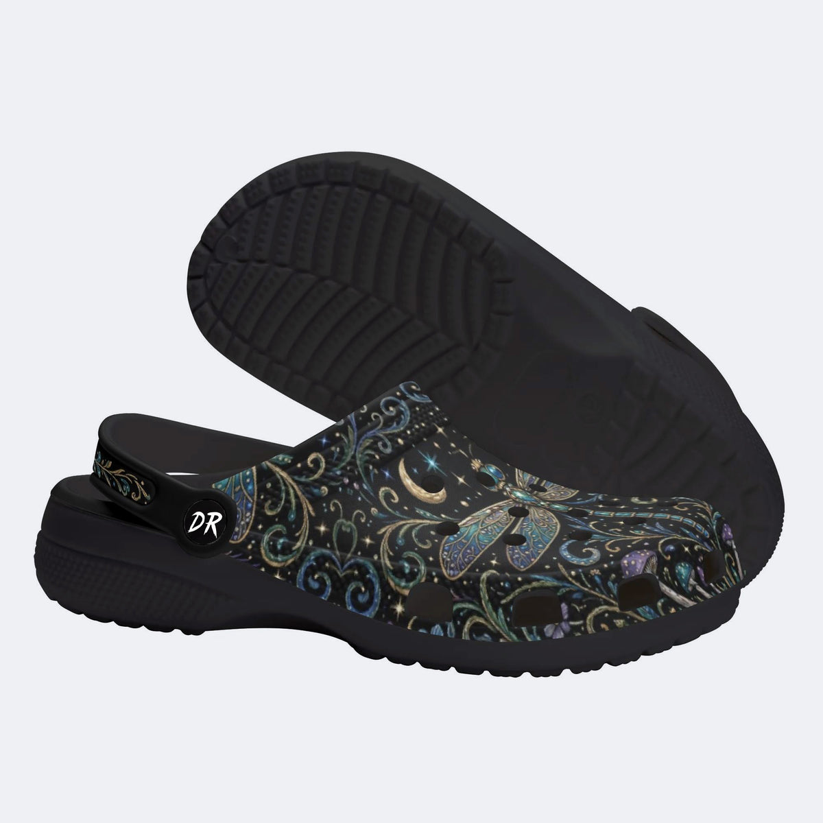 Vintage Dragonfly Print Fleece-Lined Clogs