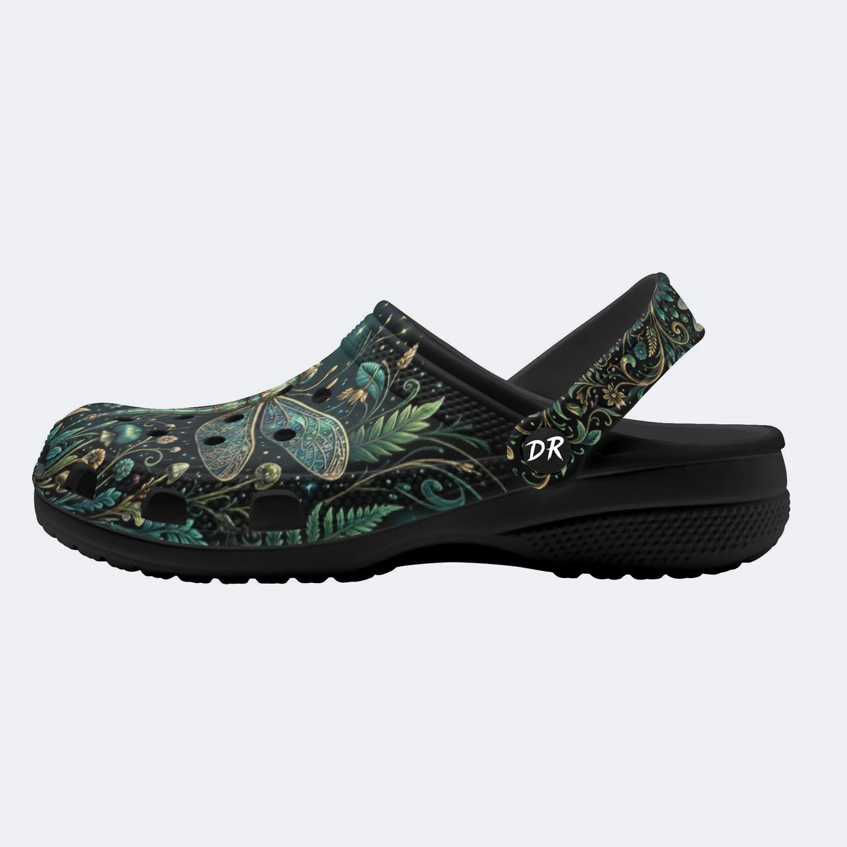 Dragonfly Forest Print Fleece-Lined Clogs