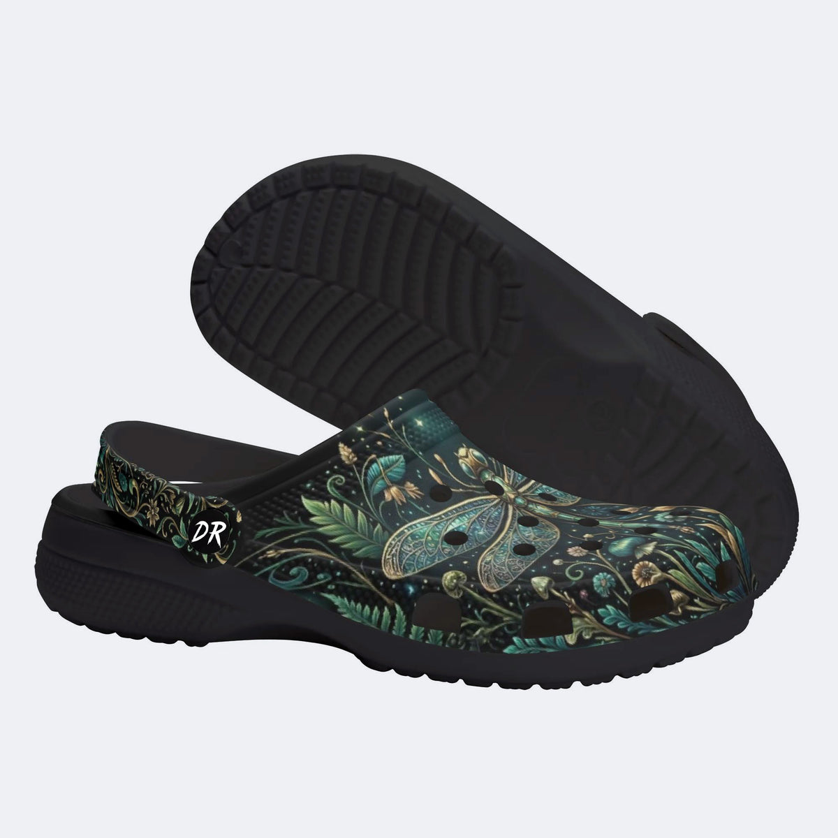 Dragonfly Forest Print Fleece-Lined Clogs