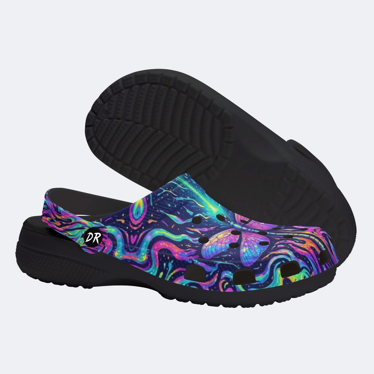 Psychedelic dragonfly Print Fleece-Lined Clogs