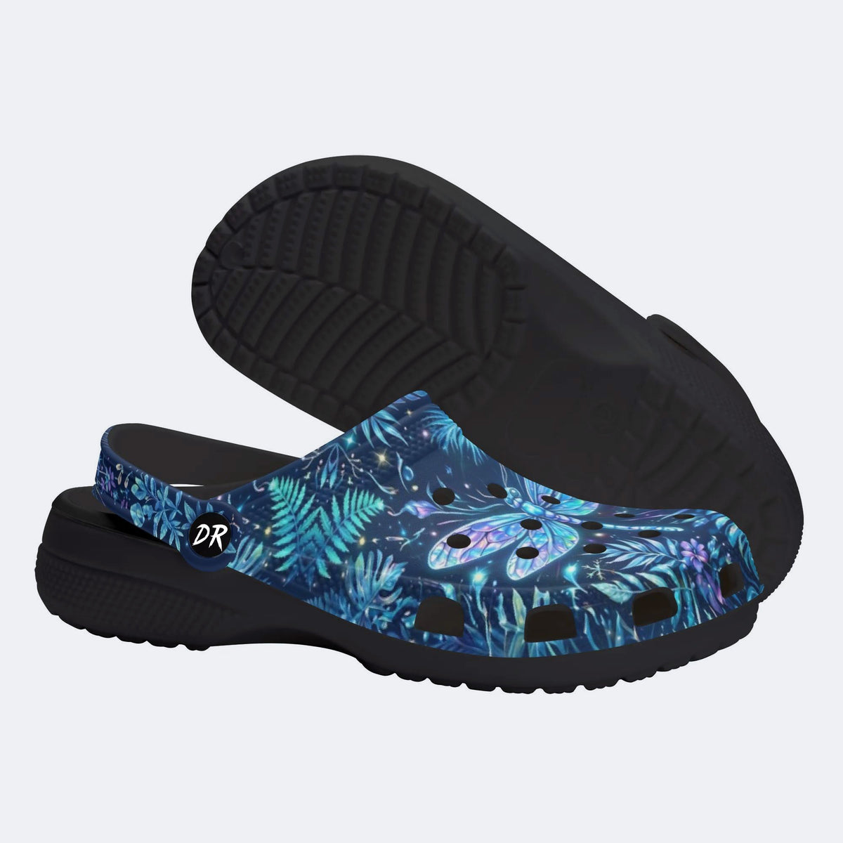 Ice Crystal Light Dragonfly Print Clogs
