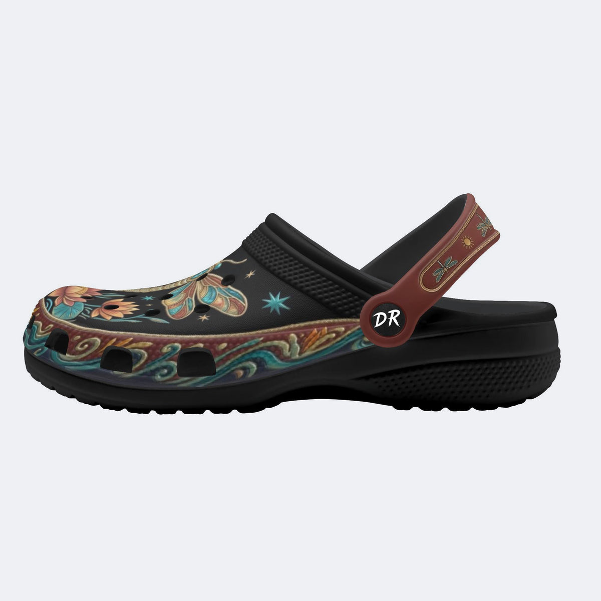 Vintage Dragonfly Flowers Print Fleece-Lined Clogs