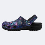 Psychedelic Mushroom Dragonfly Print Fleece-Lined Clogs