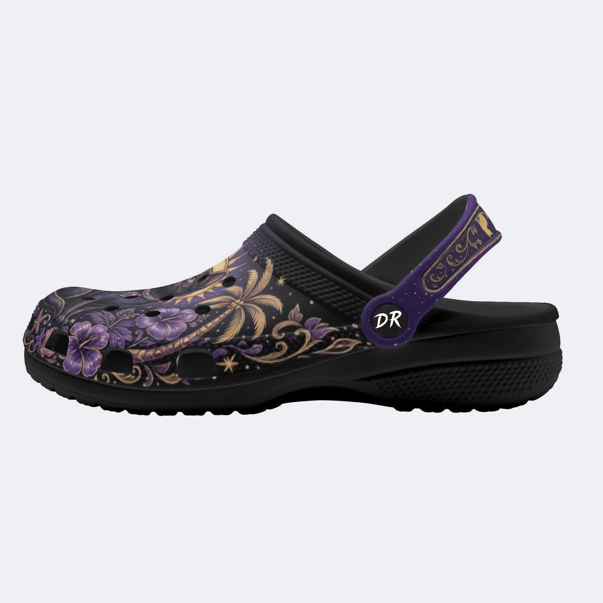 Celestial Black Cat Tropical Print Clogs
