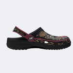 Romantic Black Cat Hibiscus Print Clogs