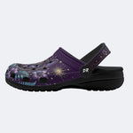 Mystic Black Cat Tropical Hibiscus Print Clogs