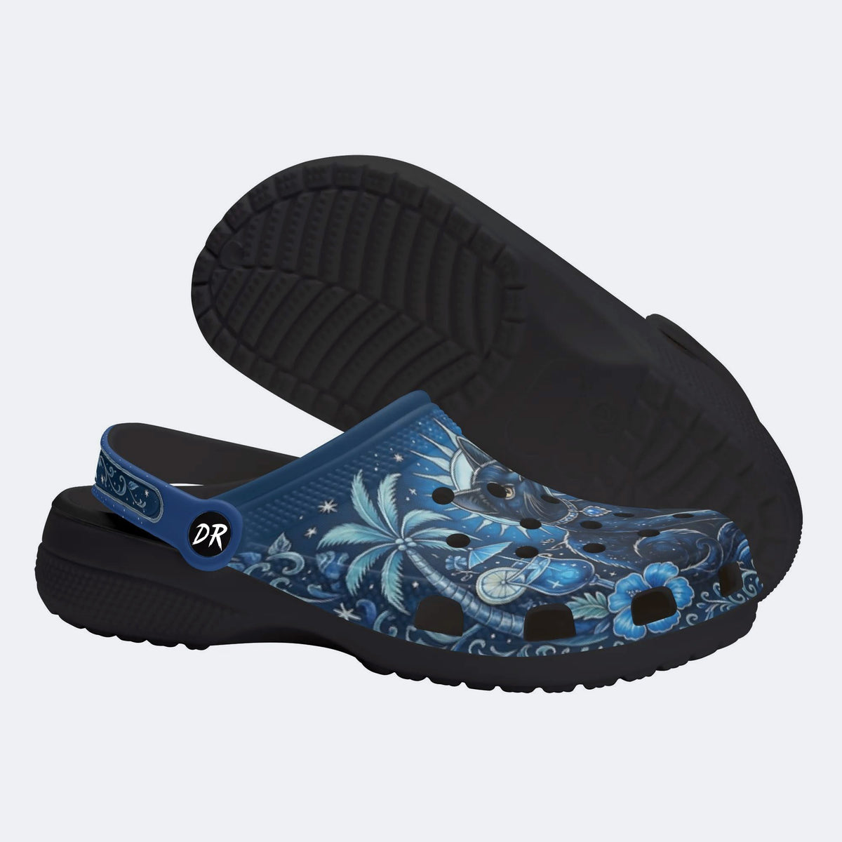 Mystical Blue Cat Print Clogs