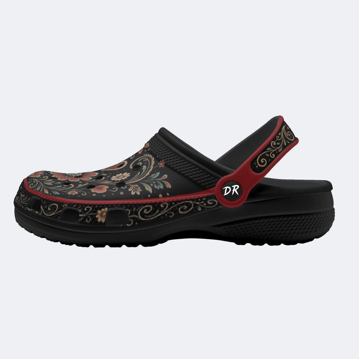 Ornate Floral Heart Print Fleece-Lined Clogs