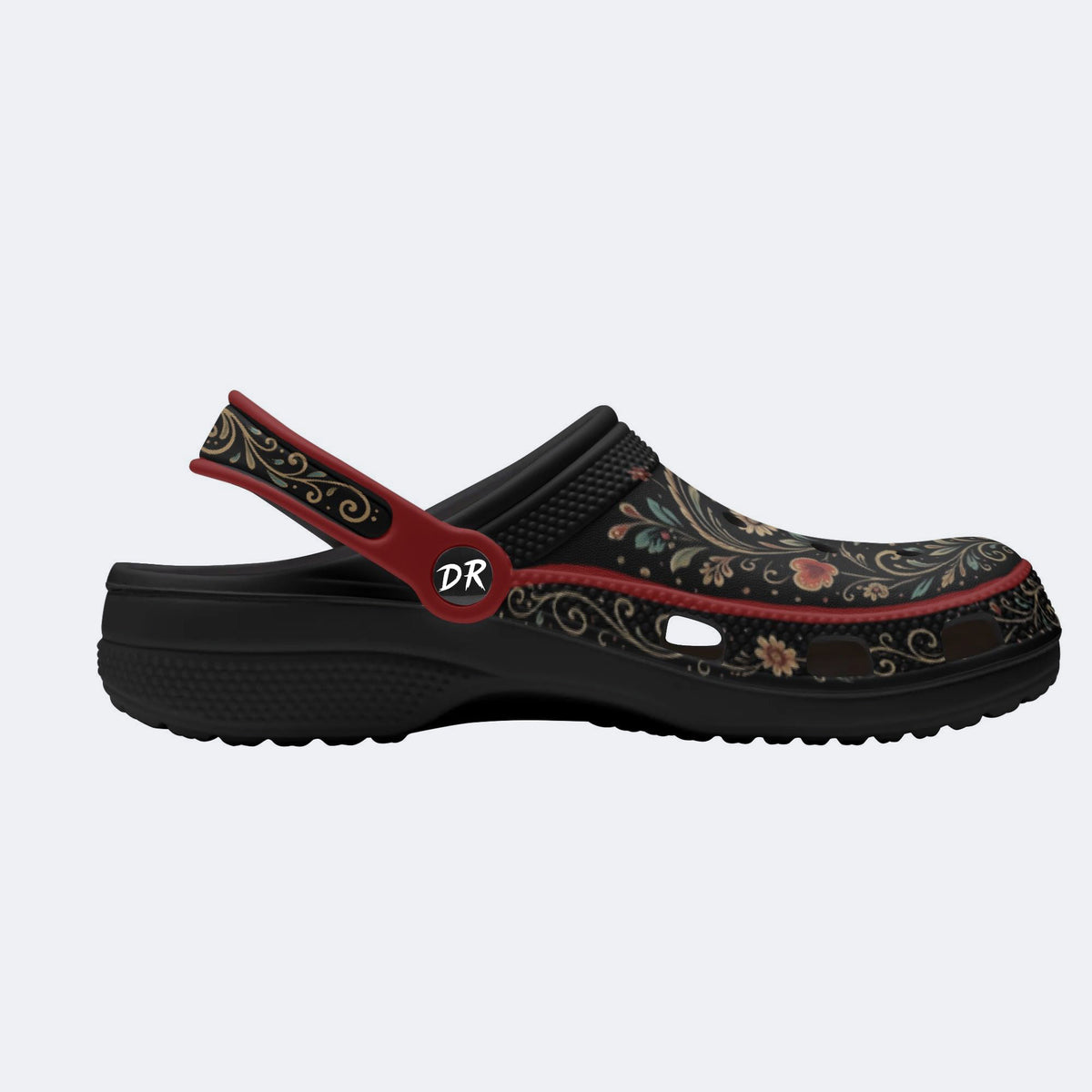 Ornate Floral Heart Print Fleece-Lined Clogs