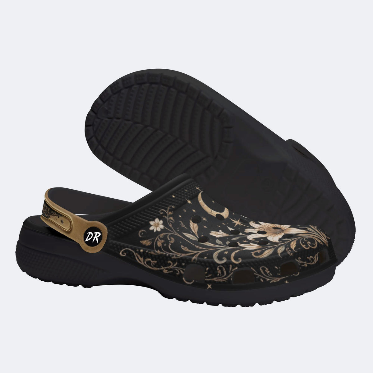 Ornate Celestial Floral Print Fleece-Lined Clogs
