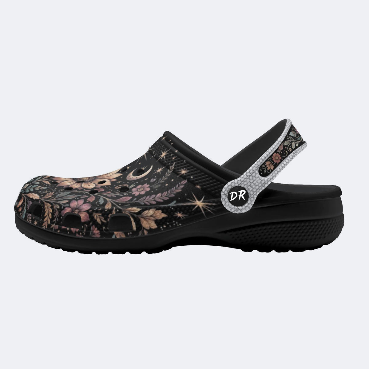 Ornate Celestial Floral Print Fleece-Lined Clogs