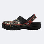 Ornate Teal Floral Print Fleece-Lined Clogs