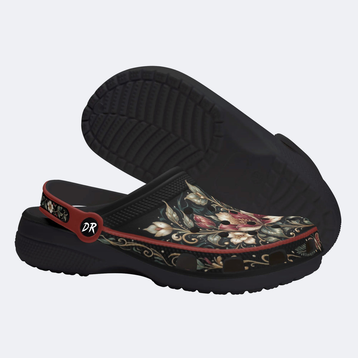 Ornate Teal Floral Print Fleece-Lined Clogs