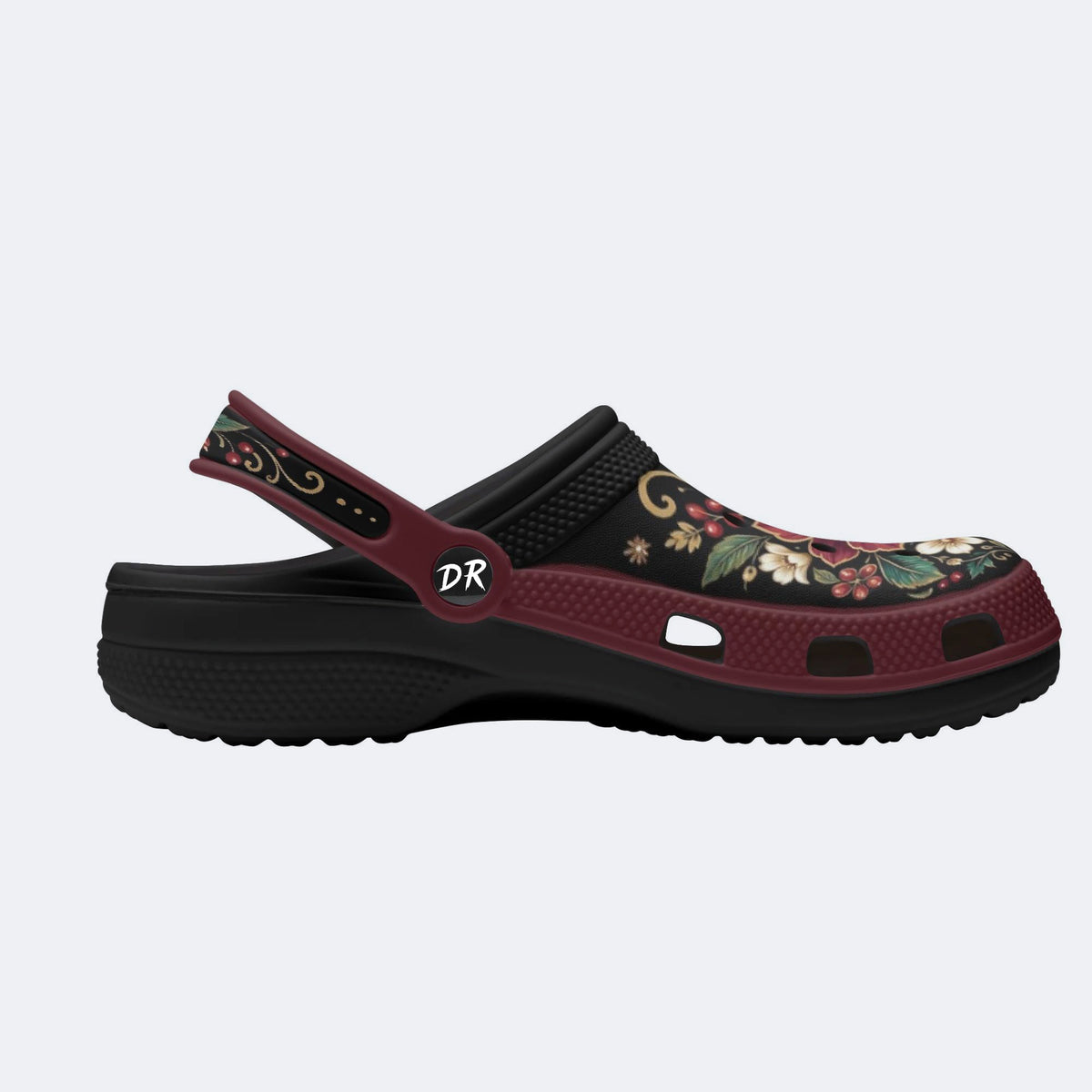 Ornate Burgundy Floral Print Clogs