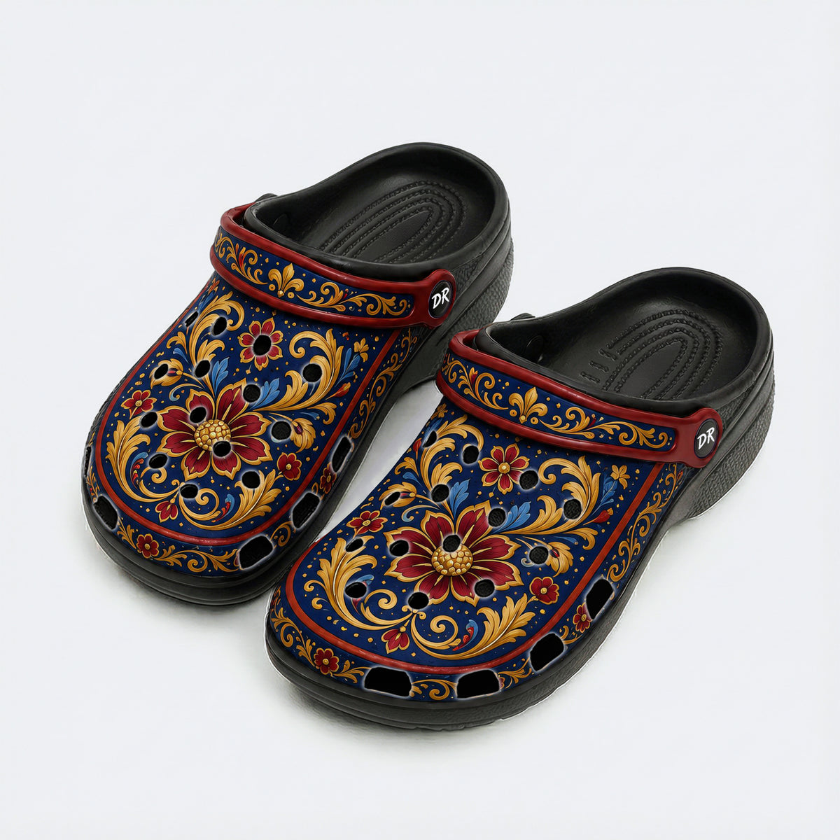 Baroque Floral Print Clogs