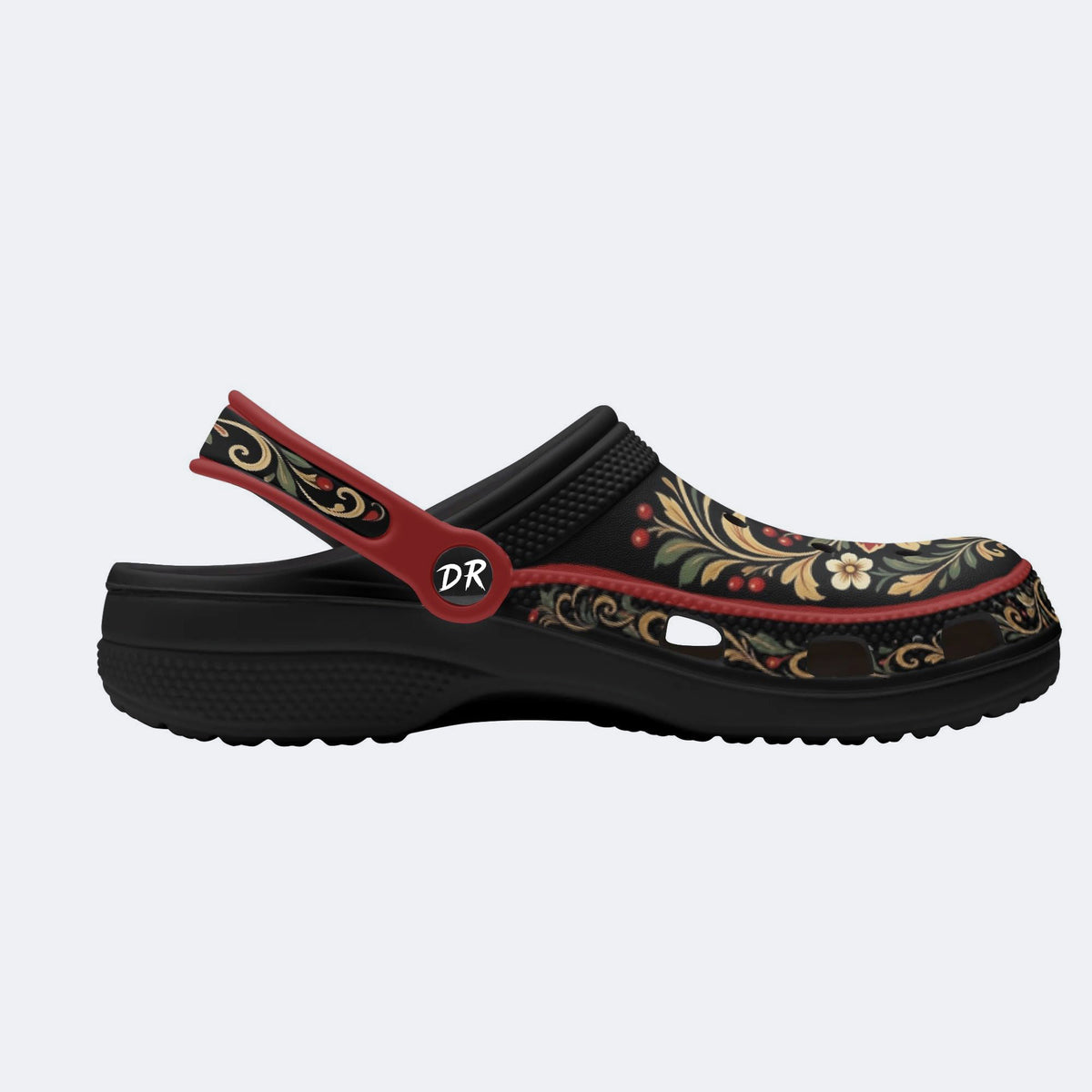 Ornate Floral Folk Print Fleece-Lined Clogs