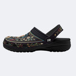 Ornate Songbird Botanical Print Fleece-Lined Clogs