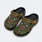 Ornate Floral Heart Print Fleece-Lined Clogs