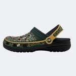 Ornate Floral Heart Print Fleece-Lined Clogs