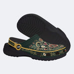 Ornate Floral Heart Print Fleece-Lined Clogs
