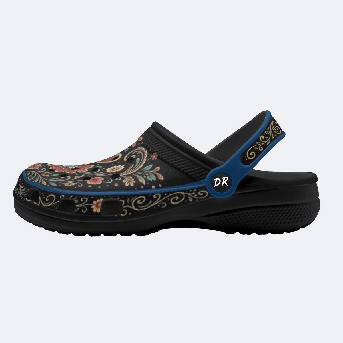 Ornate Floral Heart Print Fleece-Lined Clogs